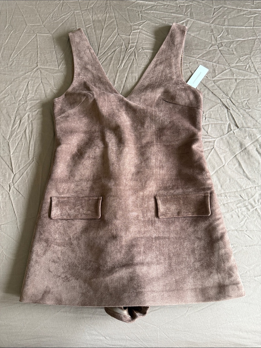 Women’s V-Neck Sleeveless Faux-Suede Romper Dress in Brown